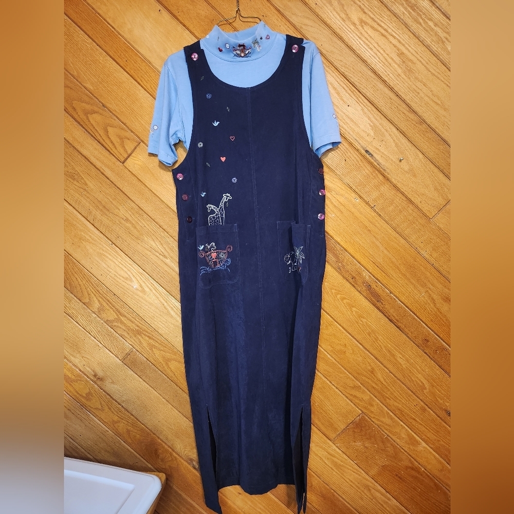 Christopher & Banks animal detailed dark blue maxi jumper dress set size small